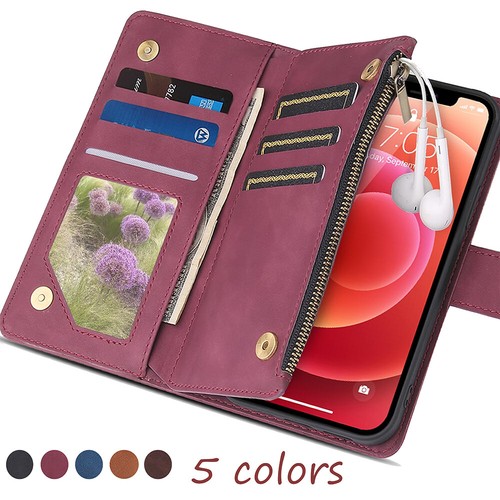 Zip wallet case leather flip - wallet,